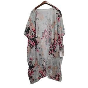 NWT Hibluco Womans Sheer Floral Kimono XXL Whimsical Flowy Romantic Garden Fairy